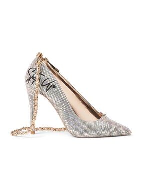 Iridescent Bag Crystal Pointed Toe Pump with Gold Chain